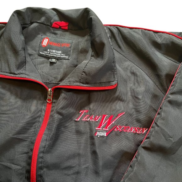 Team Wisconsin Hockey Jacket Size M Black Red Full Zip Menace Sport Pockets - Picture 4 of 4